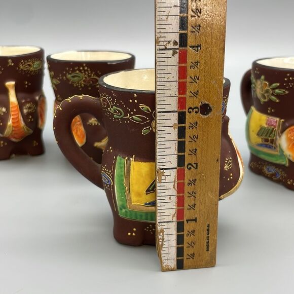 1920s Japanese Satsuma 6 Elephant Tea Cups Hand Painted Porcelain Figurine - Picture 15 of 15